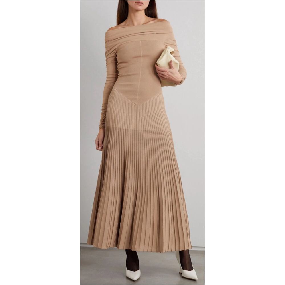 KHAITE Rebecca Long Sleeve Ruched Cowl Neck Brown Maxi Dress Size Small - Picture 3 of 10